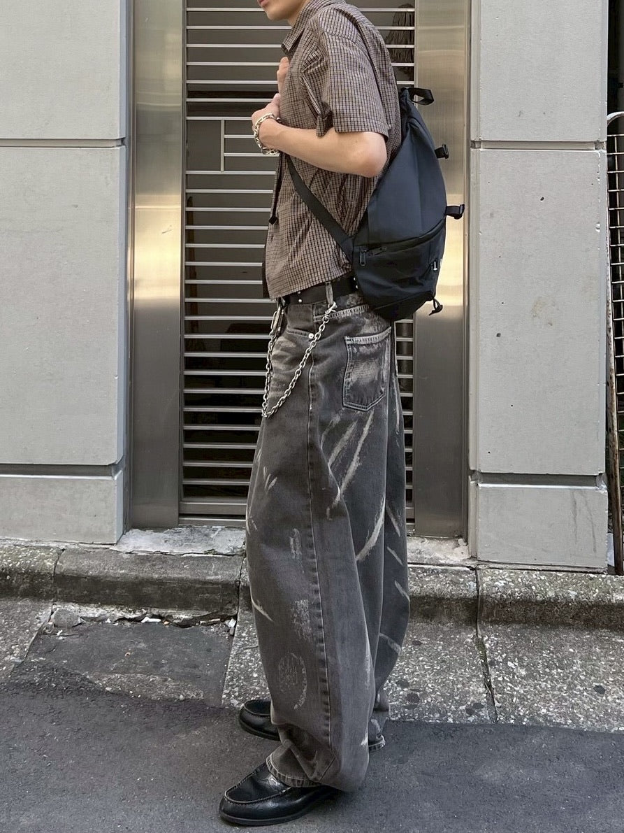 【Chikashitsu +】full painting wide denim pants / 【チカシツプラス】 フルペインティングワイドデニム