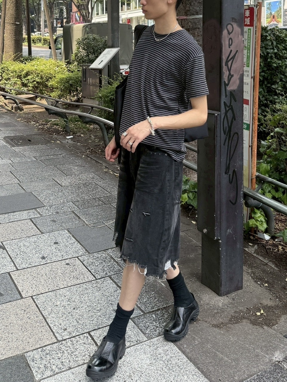 受注制【Chikashitsu +】oiled wash damage bermuda pants / 【チカシツプラス】オイルドウォッシュダメージバミューダパンツ (2color)