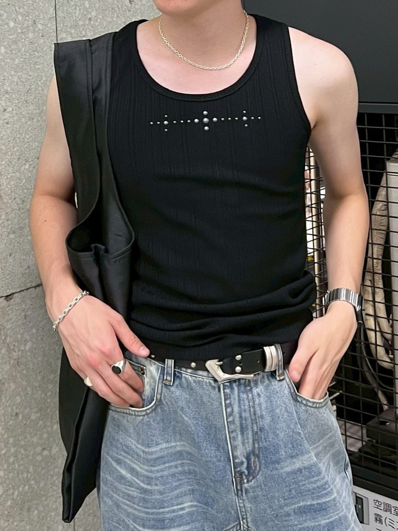 【Chikashitsu +】metal studs sleeveless / 【チカシツプラス】メタルスタッズタンクトップ (2color)