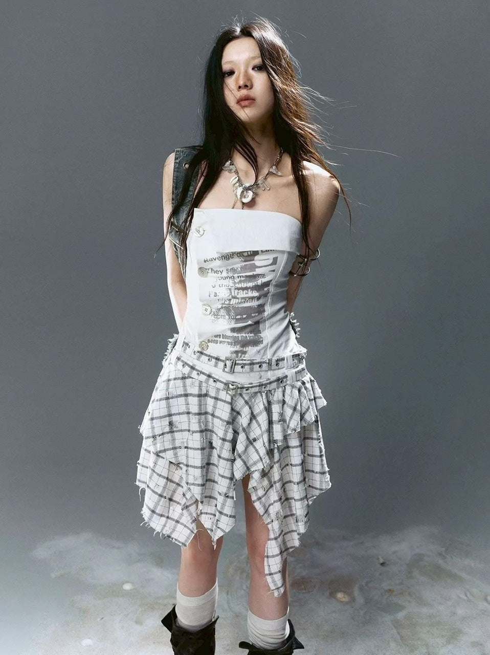 【Cest Nous】Plaid Bustier Dress / 【セヌー】グラフィックビスチェチェックワンピース