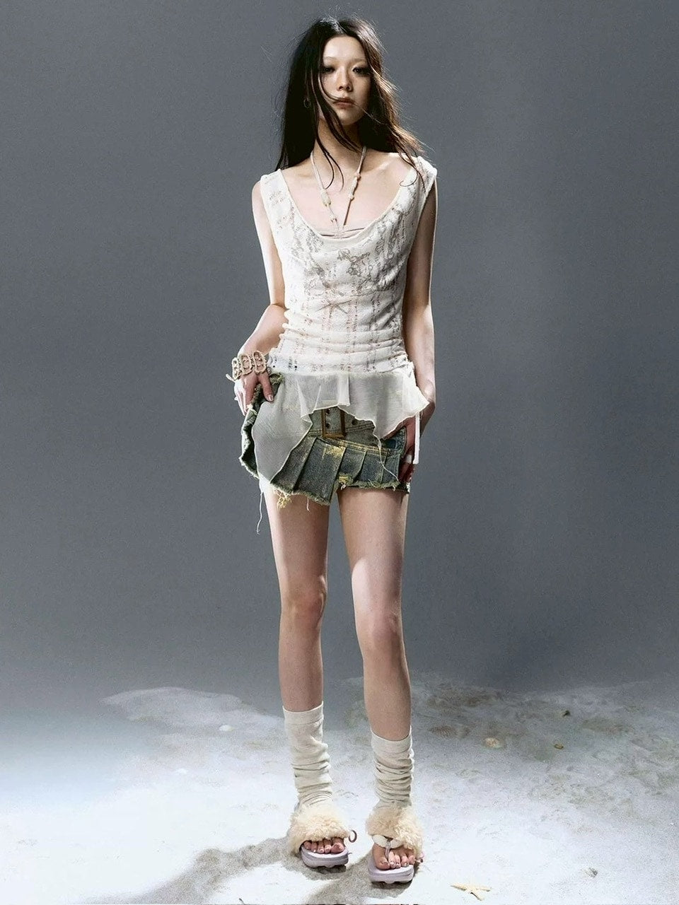 【Cest Nous】Beaded Top / 【セヌー】レイヤードフリルタンクトップ