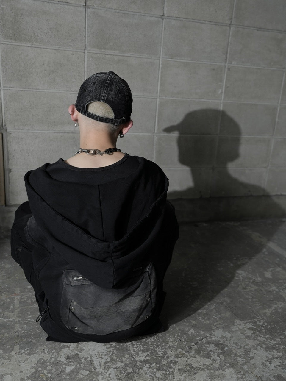 【CHIKASHITSU PLUS HIGH】cropped dirty wash double zip hoodie (wash black) / 【チカシツプラスハイ】クロップドダーティーウォッシュダブルジップパーカー