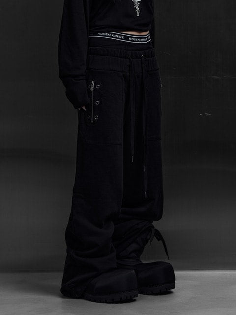 【Rosen Kreuz】EYELET EDGE Set-Up LAYERED SWEAT PANTS