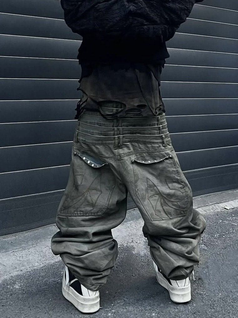 【UNIZ】8 Backs J-Cut Pants / 【ユニズ】ダーティーライクレイヤードバルーンデニムパンツ