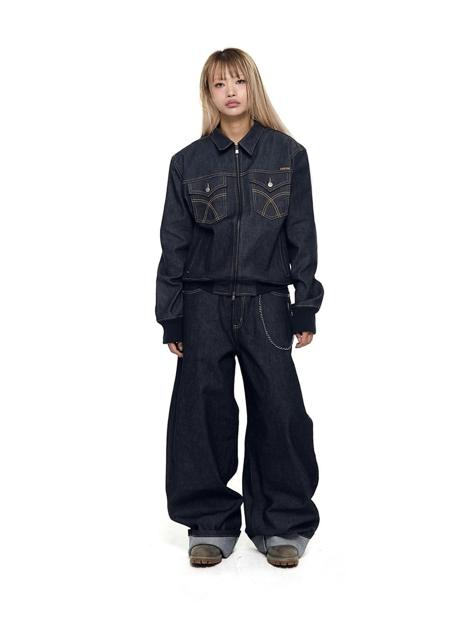 【AAKAM】Banding Denim Zip-Up Jacket