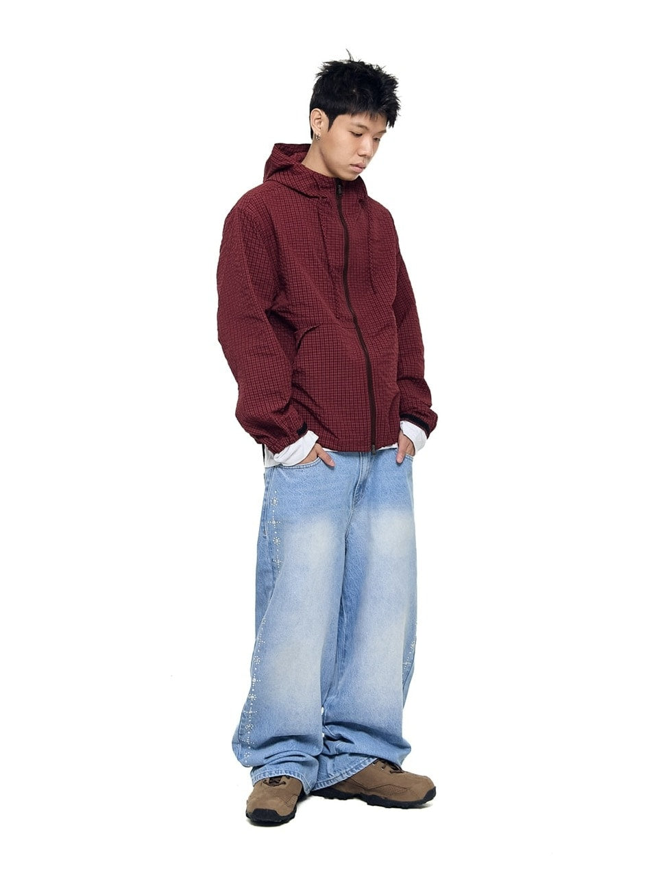 【AAKAM】Side Rhinestone Denim Pants