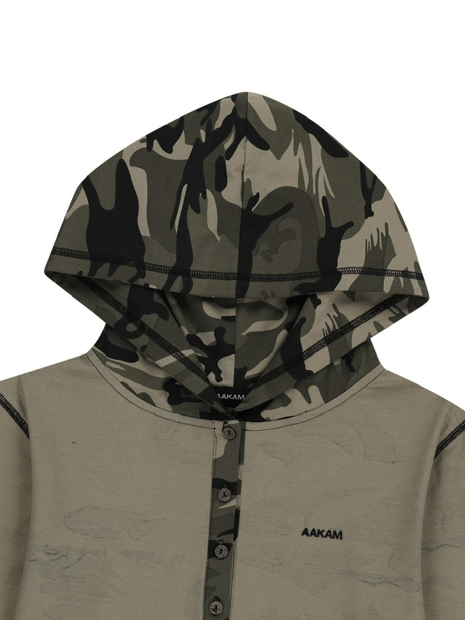 【AAKAM】Camo Contrast Hooded Long Sleeve