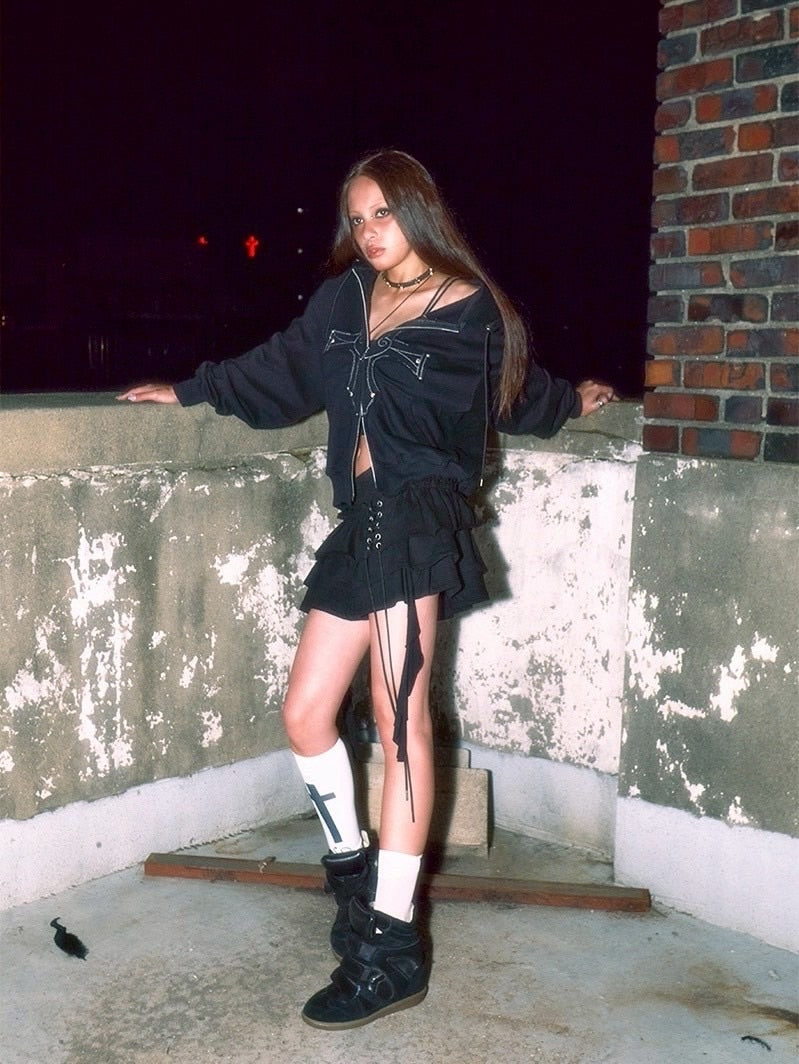 【NOT KNOWING】Gothic Cross Hood Zip Up / 【ノットノーイング】ゴシッククロスフードパーカー