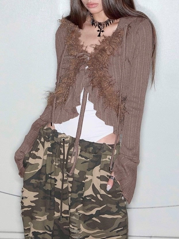 【NOT KNOWING】Hairy Fur Hood Cardigan / 【ノットノーイング】ヘアリーファーフードカーディガン