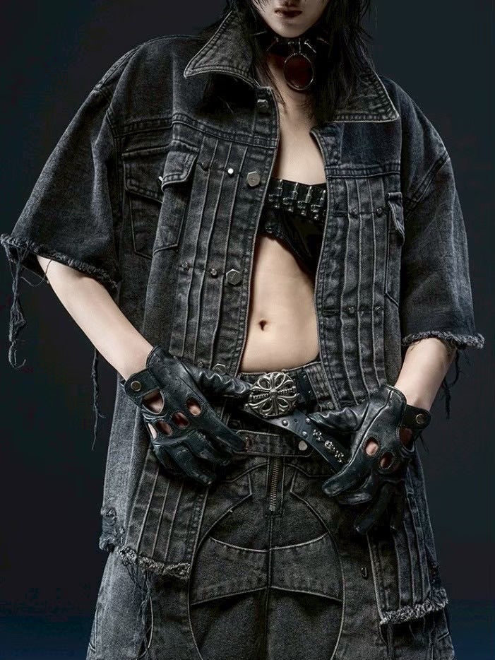 1/2 20:00再販【RICH】Knight Wide Waxed Shirt / 【リッチ】クロスバック半袖デニムシャツ