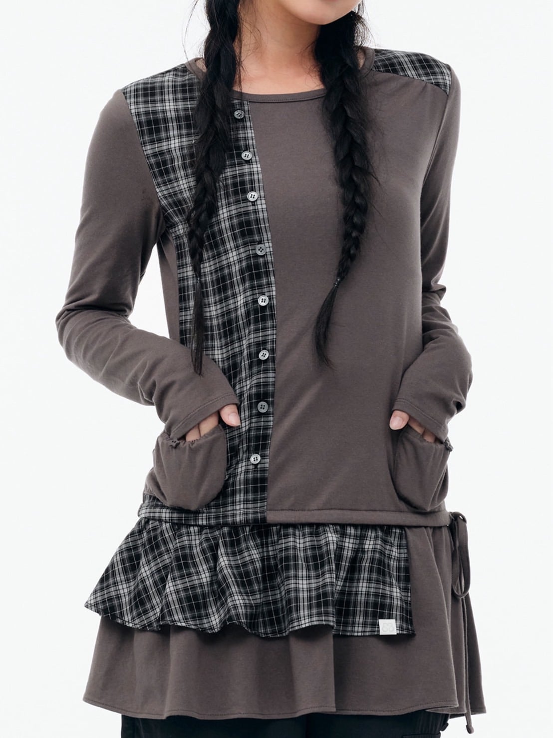 【TUOMIO】CHECK MIXED JERSEY DRESS / 【トゥオミオ】チェックミックスジャージワンピース