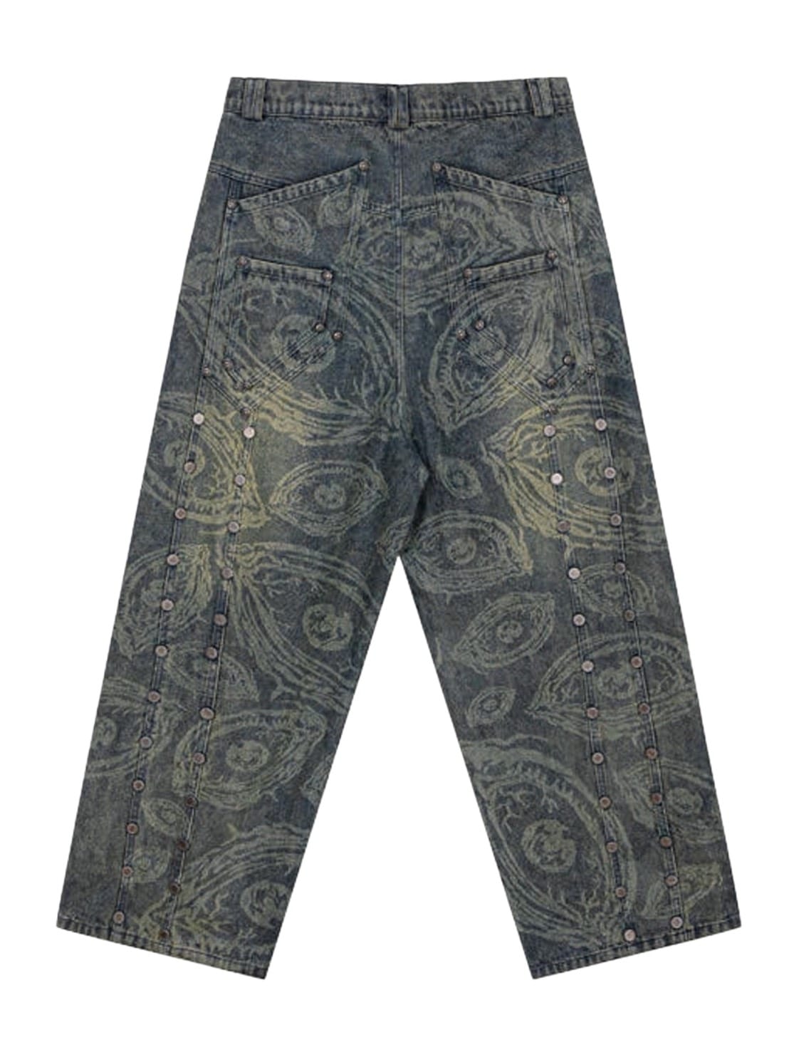 【Thought We Friends】Eyethought 2.0 Distressed Baggy Denims with Embroidery & Studs