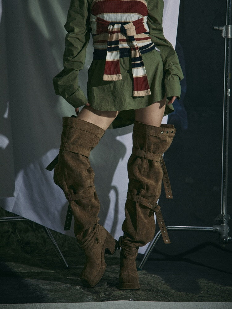 【GATELESS】BELT BUCKLE LOOSE LONG BOOTS / 【ゲートレス】ベルトバックルルーズロングブーツ