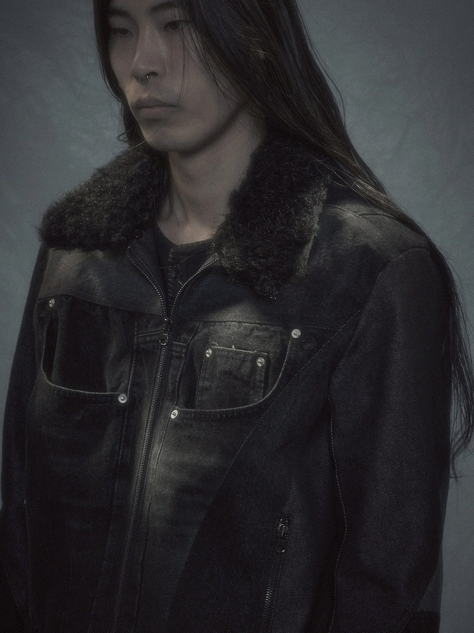 【SURGERY】Surgery fur trimming denim jacket