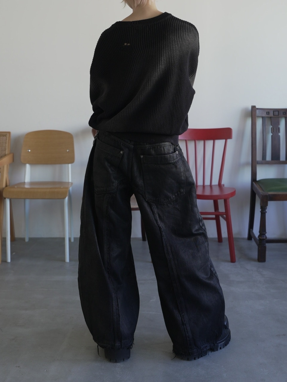 【CHIKASHITSU PLUS HIGH】Washed coating denim pants