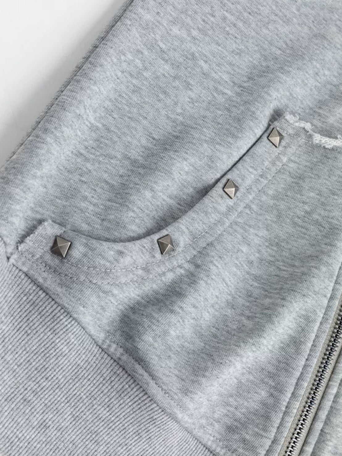 【Cest Nous】Studded Hoodie / 【セヌー】オープンカラースタッズジップパーカー