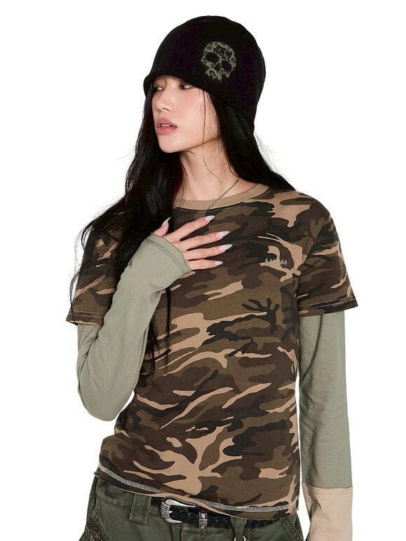 【AAKAM】Camouflage layered Long Sleeve