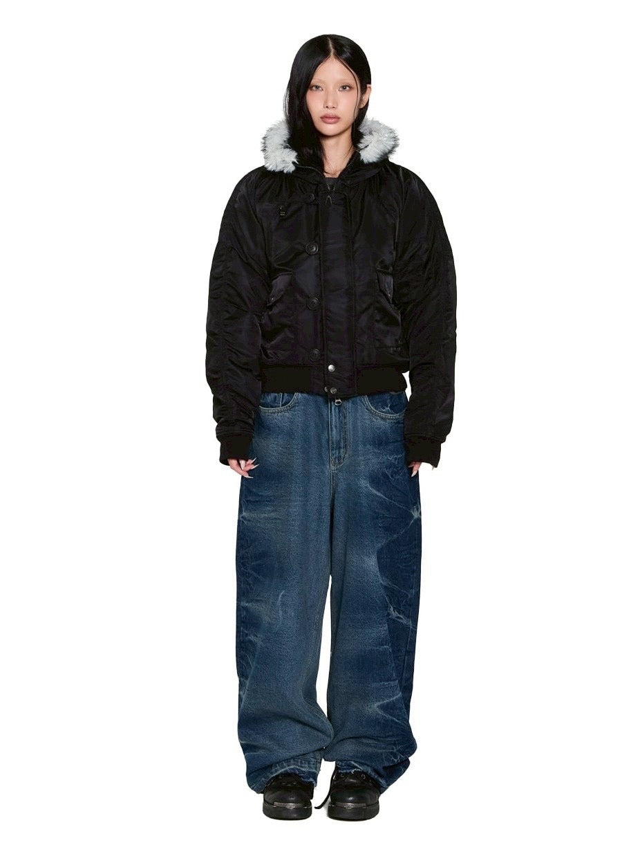 【AAKAM】Hooded Fur MA-1 Jacket