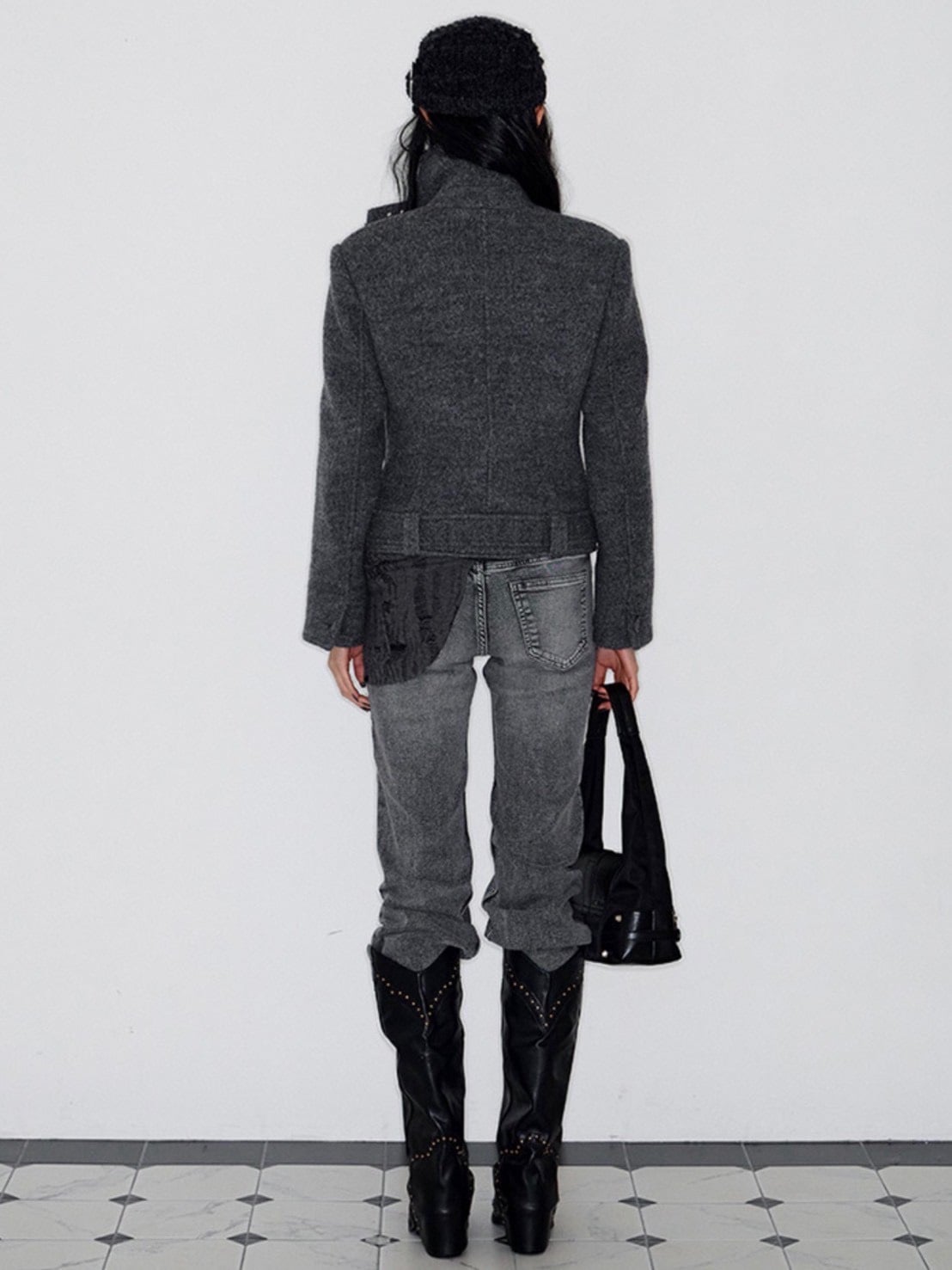 【NOT KNOWING】Double Belted High-Neck Coat