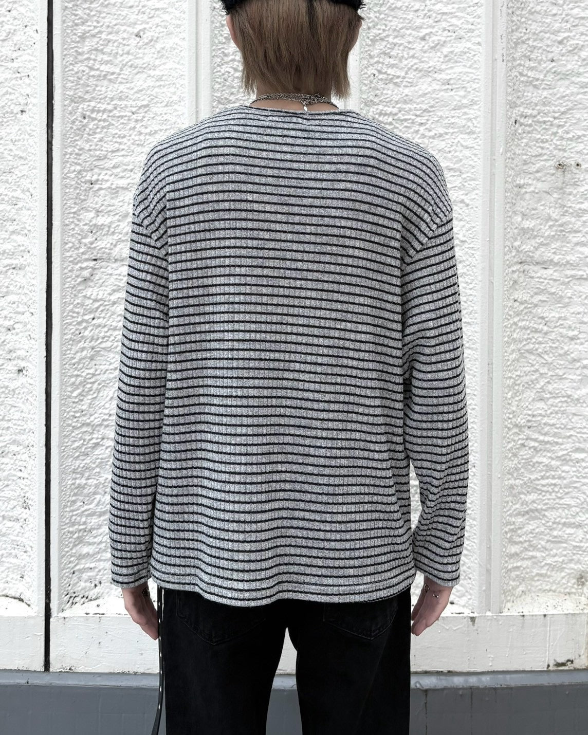 受注制【nmtc+】diagonal button border long sleeve (2color)