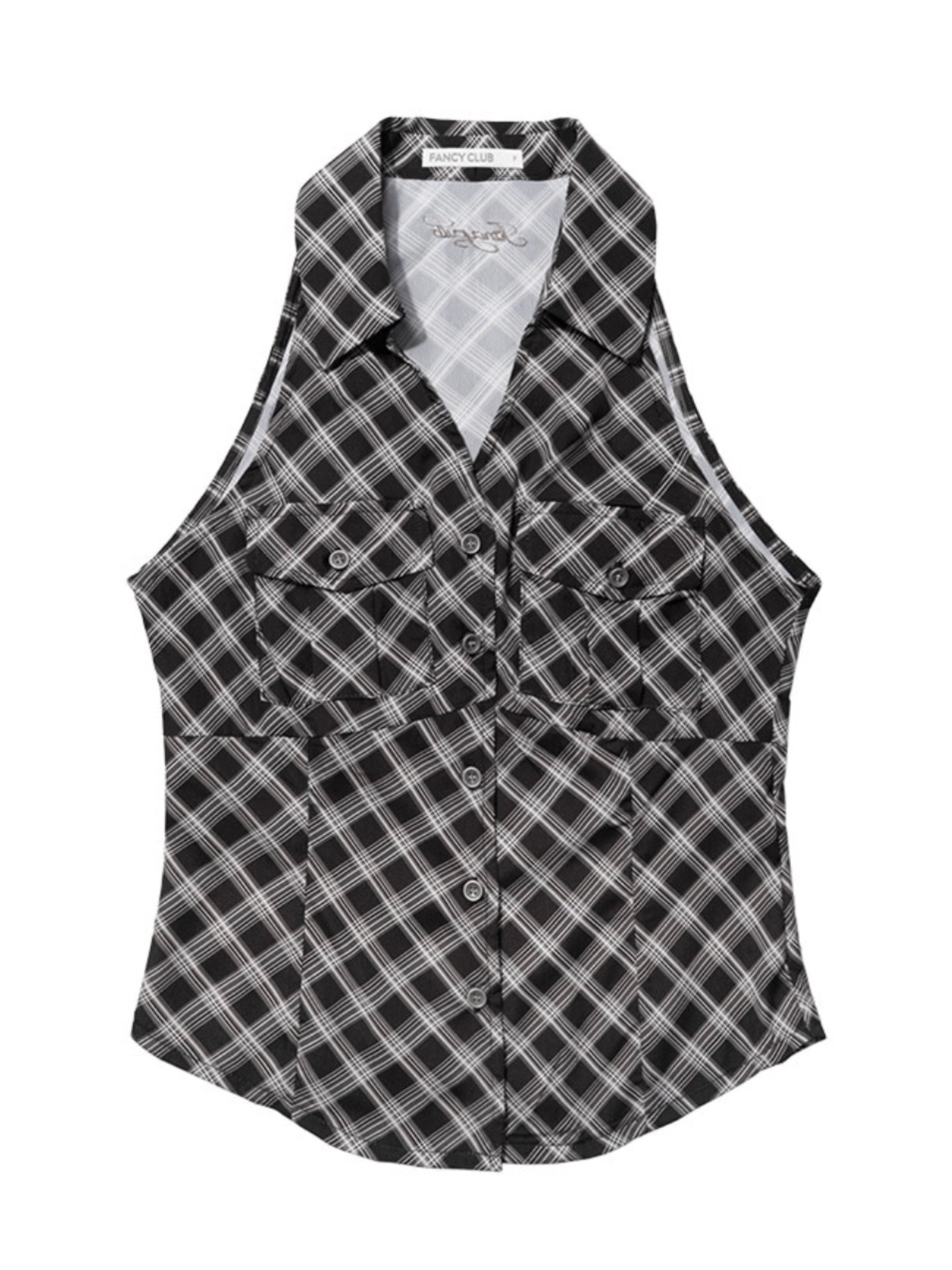 【FANCY CLUB】POCKET CHECK HALTERNECK TOP