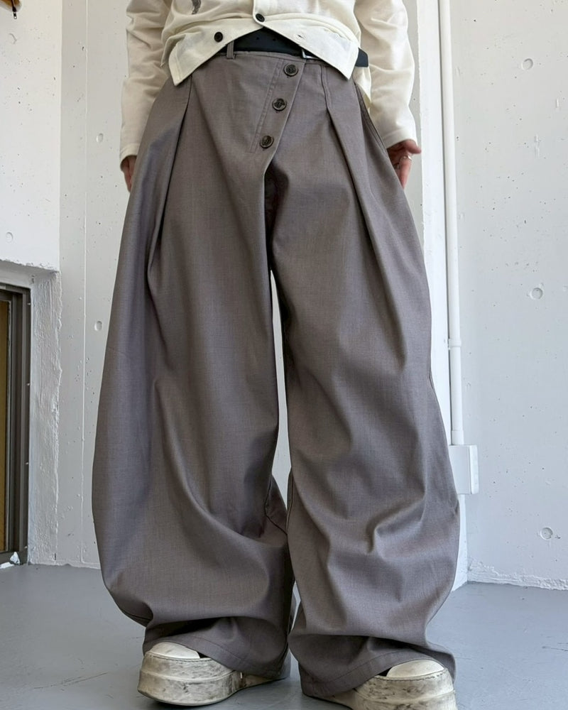 国際配送【LUV CODE】diagonal button wide pants (3color)