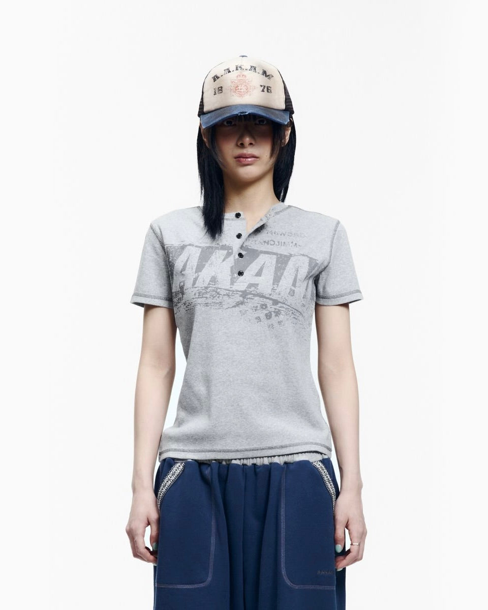 【AAKAM】Tread Henry Neck Half Top