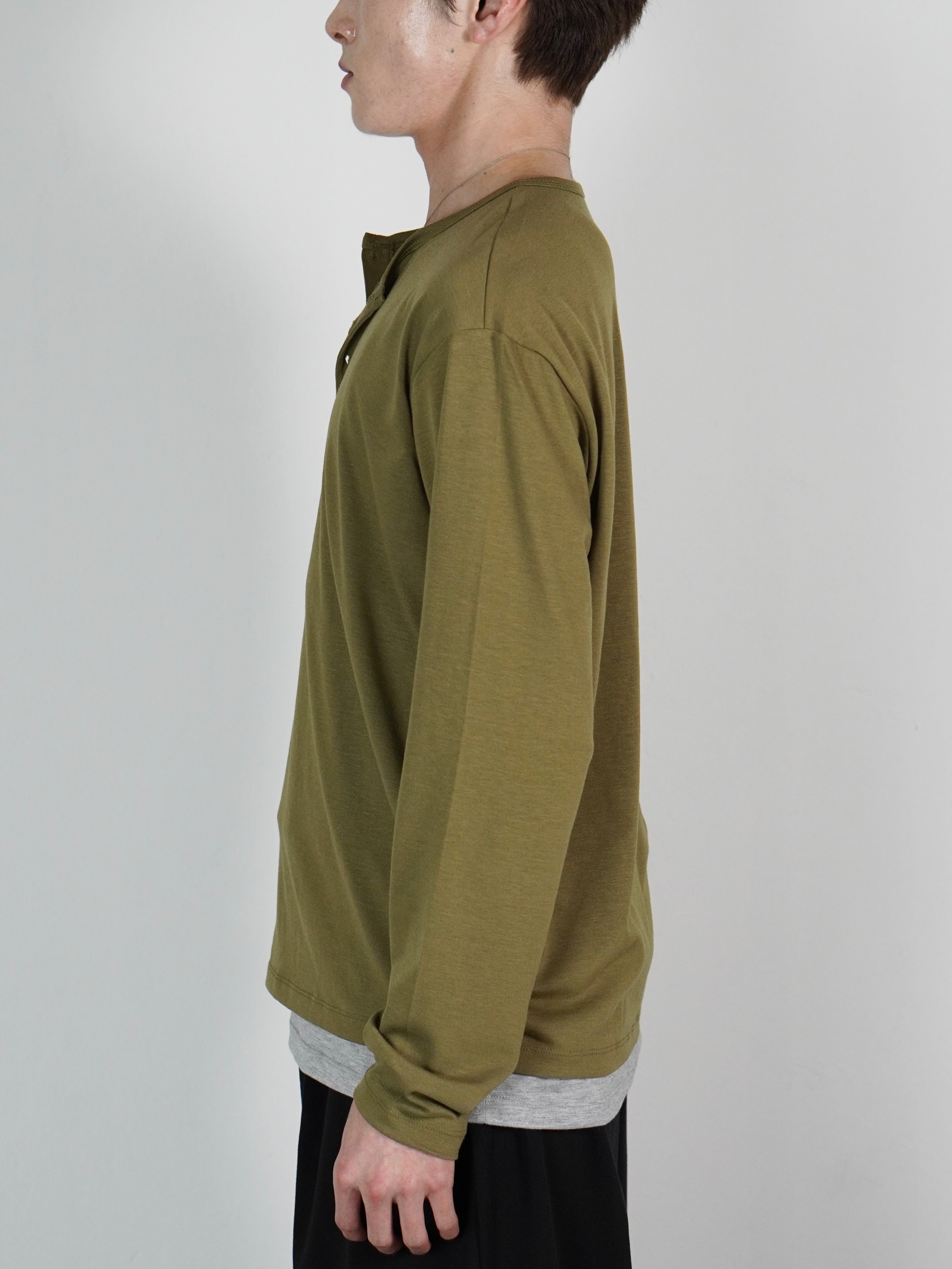 受注制【Chikashitsu +】double layered henley neck long sleeve