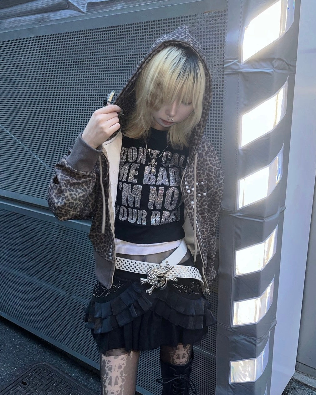 国際配送【BABY09】leopard cross hoodie