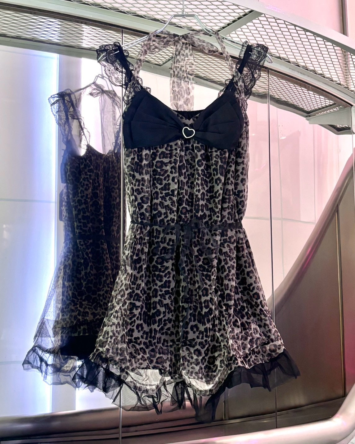国際配送【BABY09】leopard ribbon tulle dress