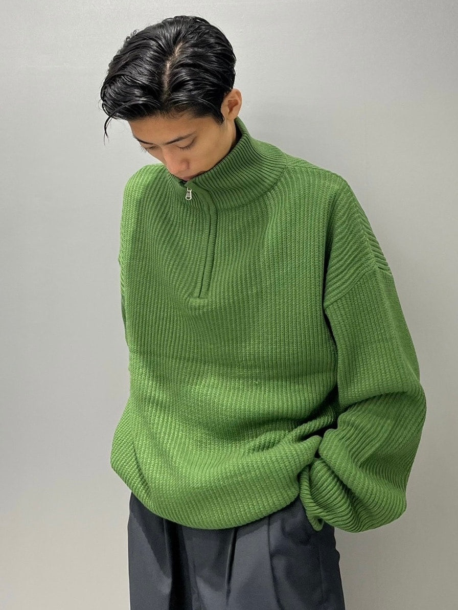 【Chikashitsu +】half zip high neck knit (3color) / 【チカシツプラス】ハーフジップアップハイネック長袖ニット