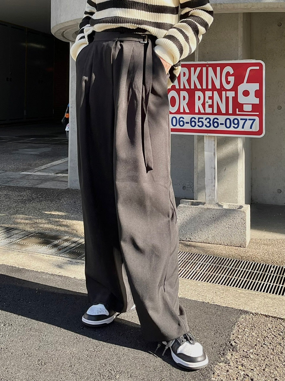 【Chikashitsu +】waist belt tuck slacks (3color)