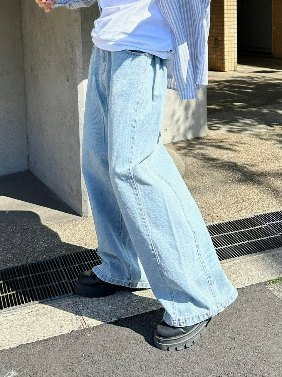 【Chikashitsu +】snap button denim pants (2color)