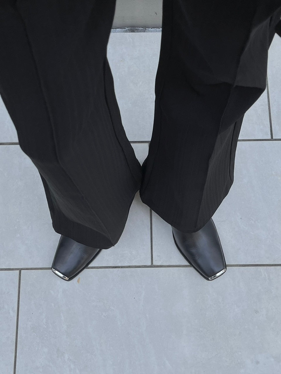 【Chikashitsu +】set up center press flare slacks (2color)