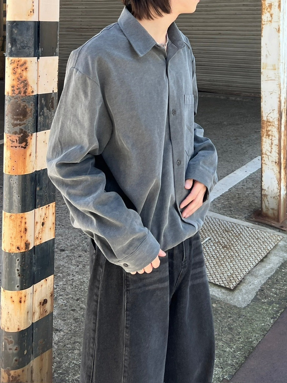 大阪店WEB限定受注制【Chikashitsu +】pigment draw code shirt (2color)