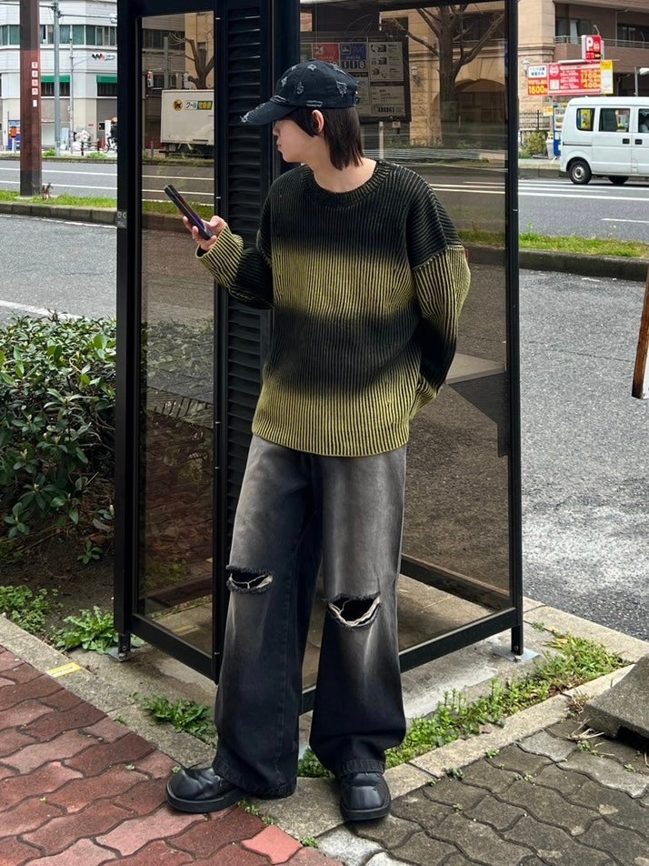 受注制【Chikashitsu +】bleach washing knit (3color) / 【チカシツプラス】ブリーチウォッシング長袖ニット