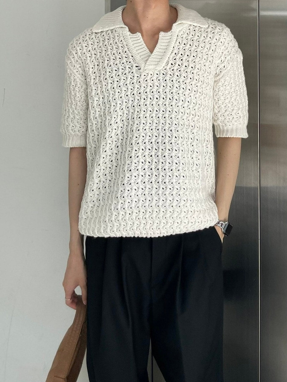 東京店WEB限定受注制【Chikashitsu +】skipper mesh knit polo (3color)