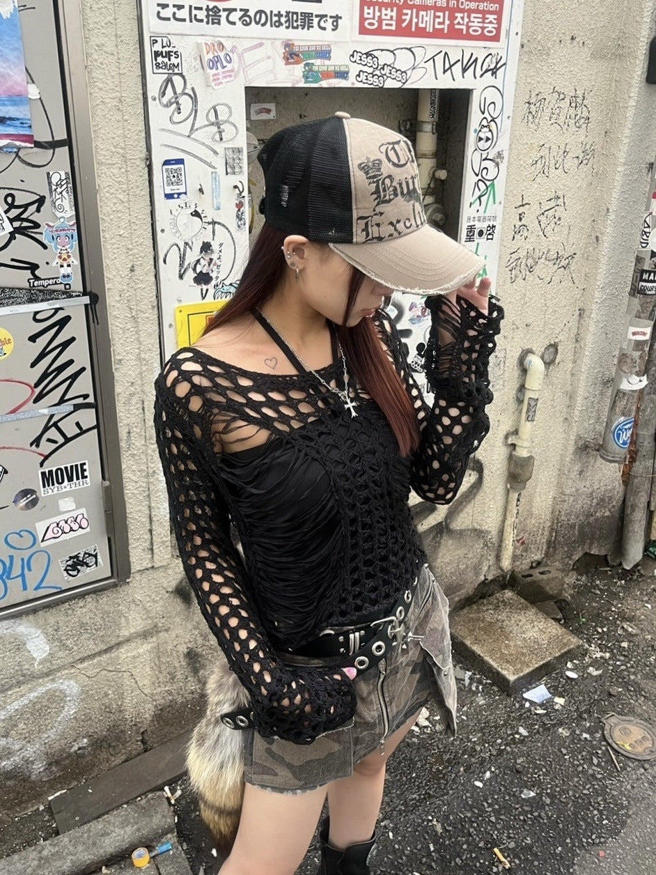 受注制【Never mind the XU】damage summer knit (3color)