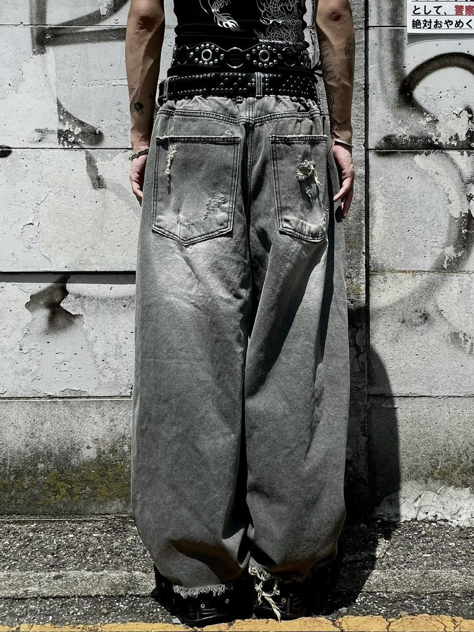受注制【Never mind the XU】damage denim pants (3color) / 【ネバー