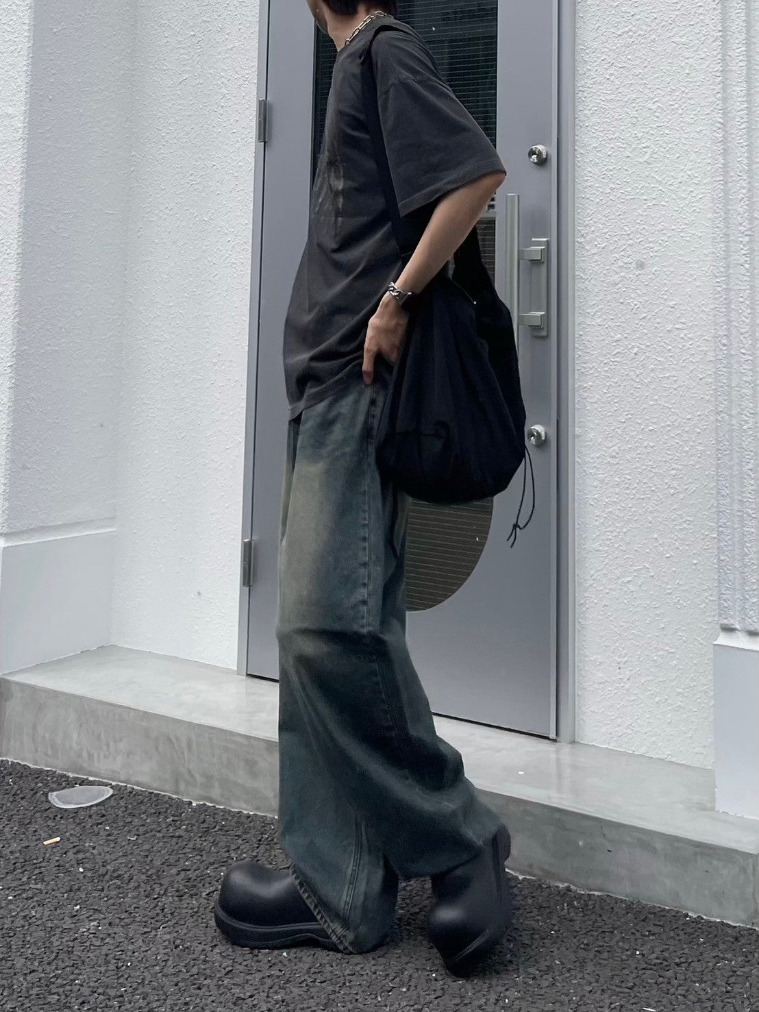 受注制【Chikashitsu +】pigment cross print t-shirt (2color)