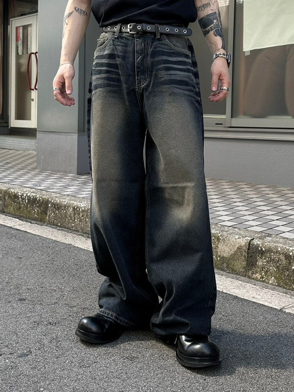 受注制【Chikashitsu +】vintage wash straight denim pants (2color) / 【チカシツプラス】ヴィンテージウォッシュストレートデニムパンツ