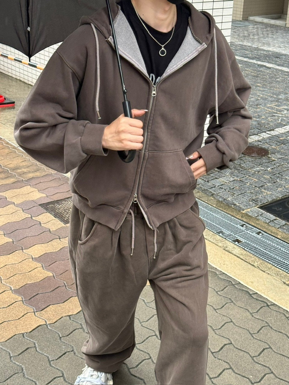 受注制【Chikashitsu +】unisex semi cropped pigment wash hoodie (4color)