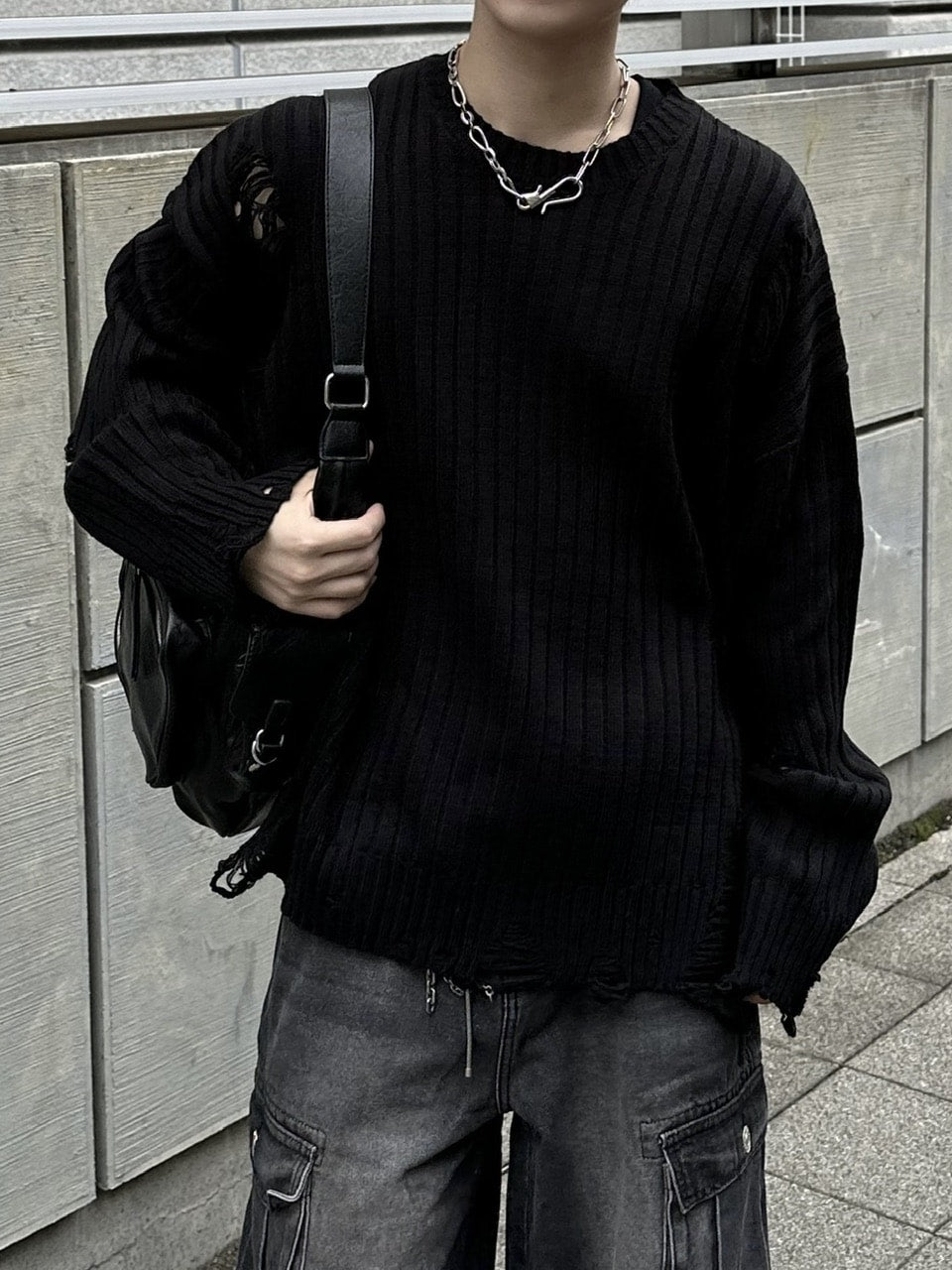 大阪店WEB限定【Chikashitsu +】overfit damage knit (3color)