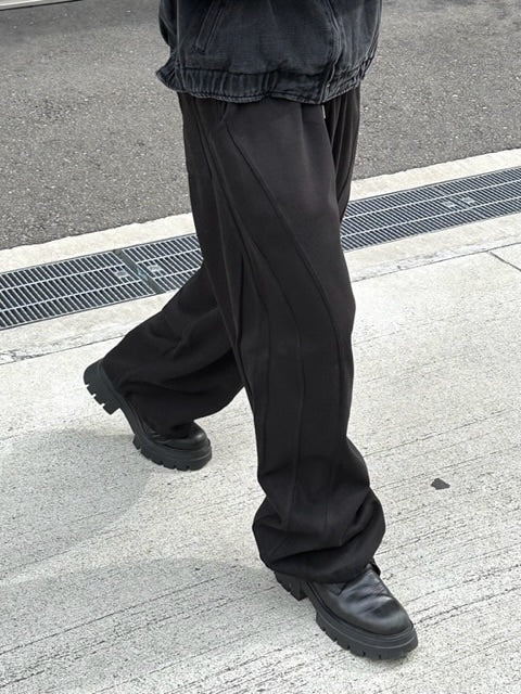 受注制【Chikashitsu +】curve stitch straight sweat pants (3color) / 【チカシツプラス】カーブスティッチストレートスウェットパンツ