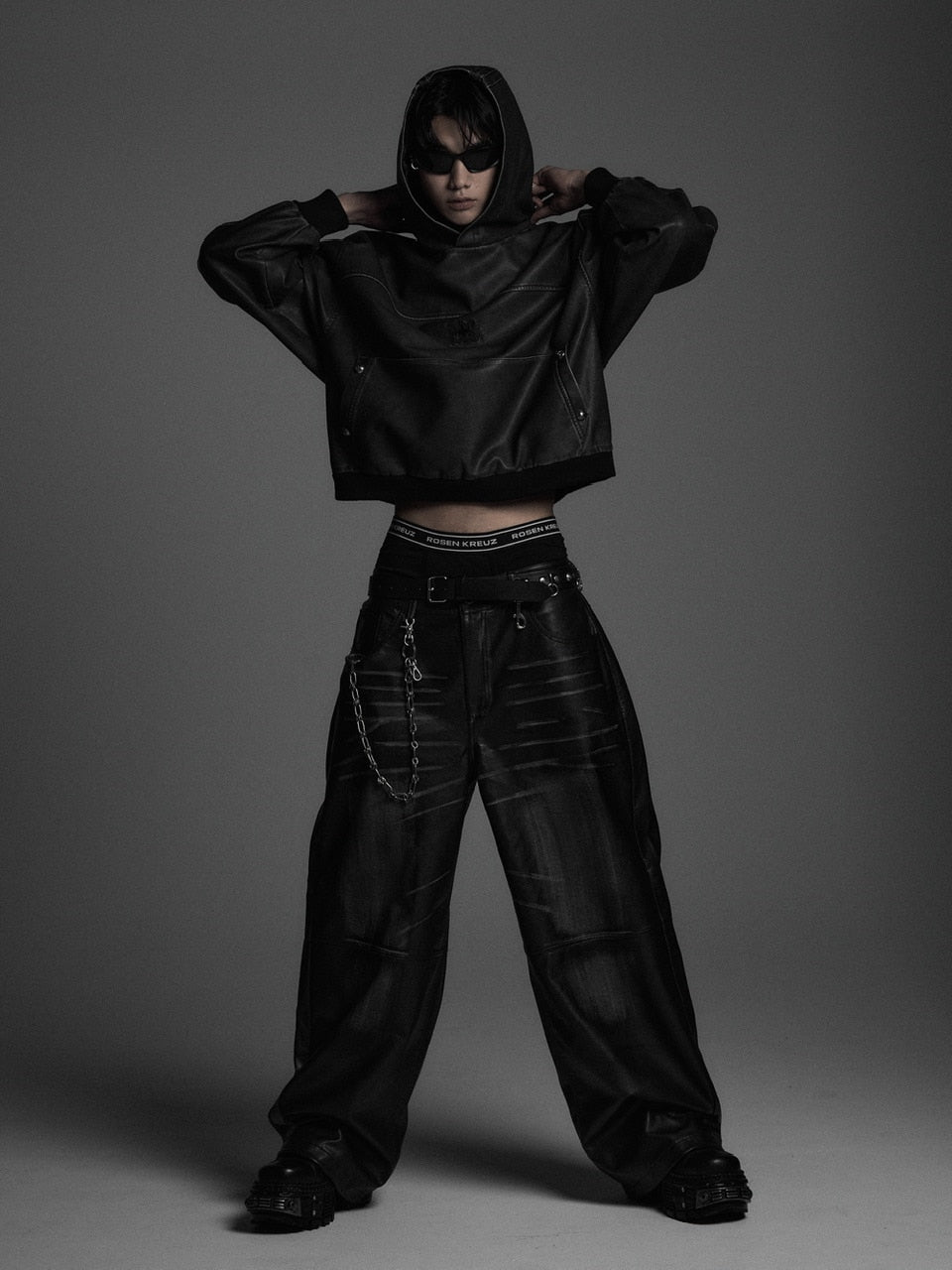 【Rosen Kreuz】VINTAGE LEATHER SHIRRING HOODIE