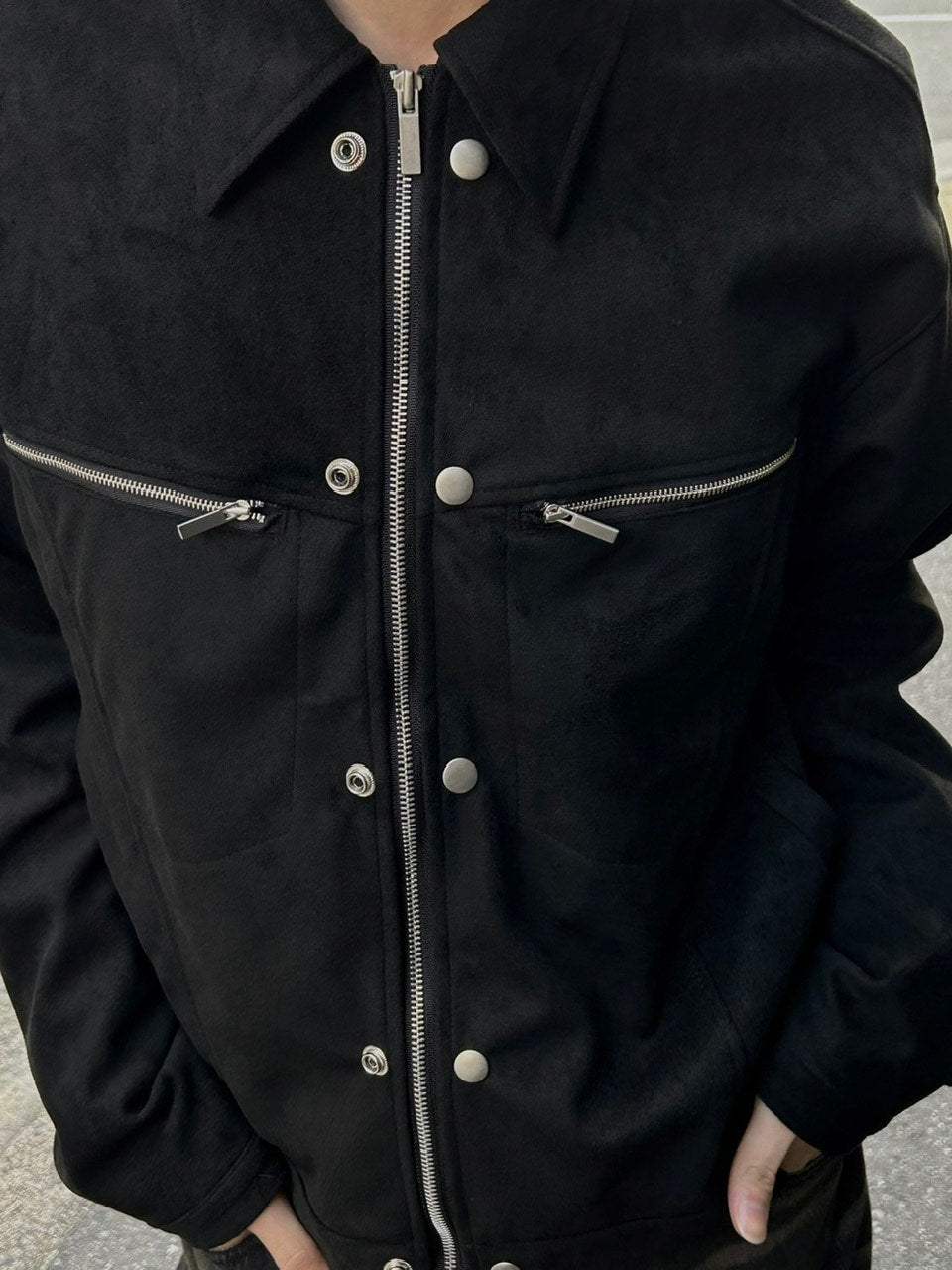 受注制【Chikashitsu +】fake suede zipper blouson (3color) /【チカシツプラス】フェイクスエードスナップボタン＆ジッパーブルゾン