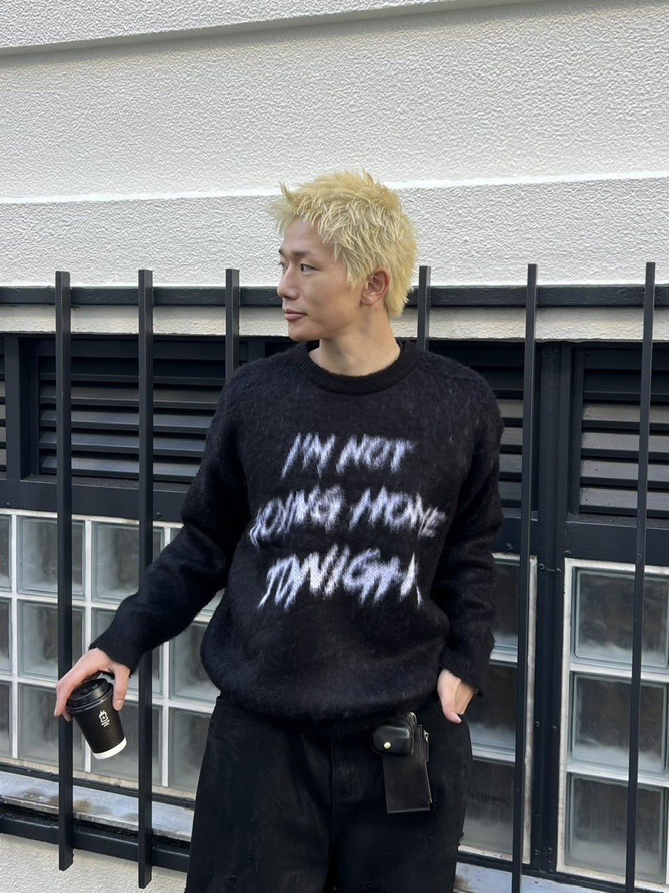 受注制【Chikashitsu +】unisex slogan knit (4color)