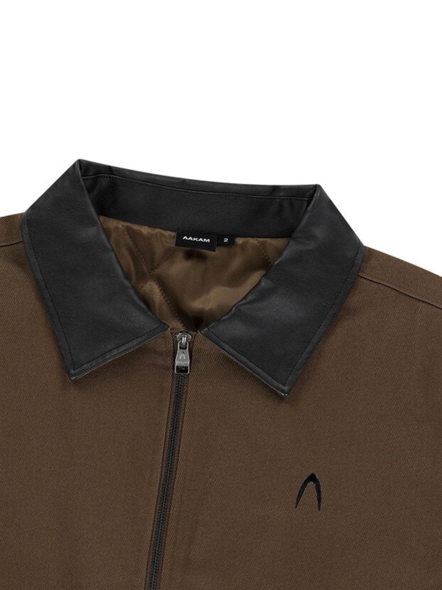 【AAKAM】Contrast Leather Work Jacket