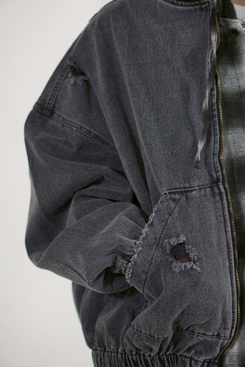 【Chikashitsu +】denim flight bomber jacket (2color)