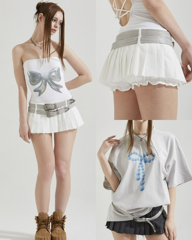 【GATELESS】MICRO MINI PLEATS SKIRT PANTS